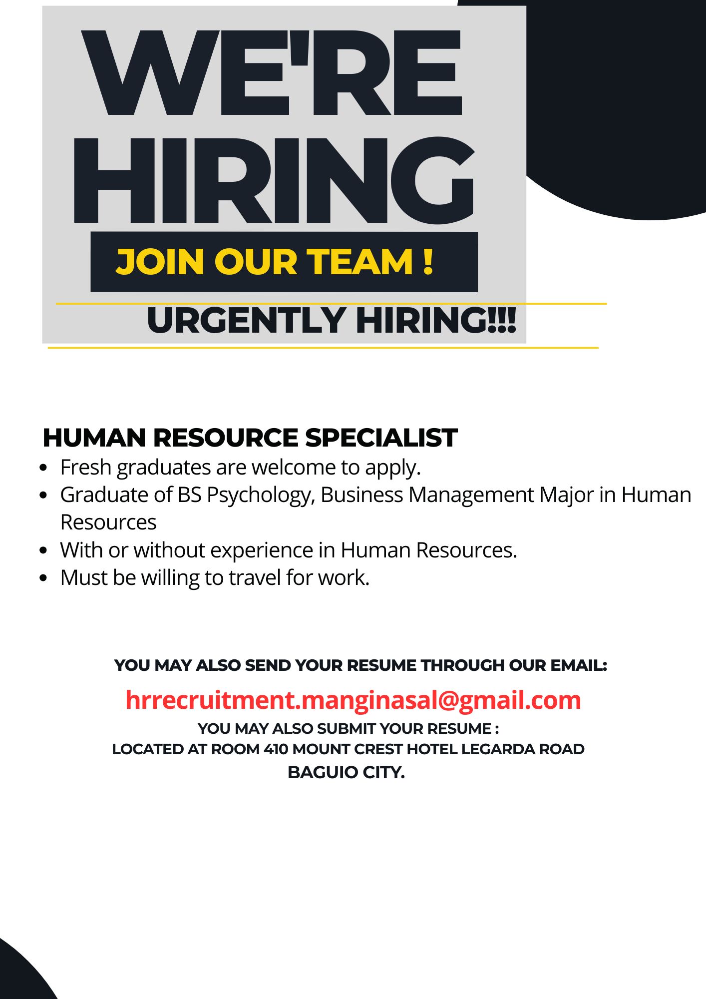 Mang Inasal Job Posting: Human Resource Specialist